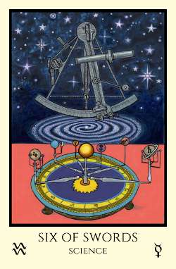 Six of Swords Science decan of Aquarius tarot card Tabula Mundi a Thoth based tarot