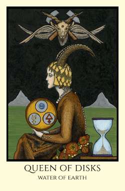 Queen of Disks tarot card Tabula Mundi tarot deck a Thoth based tarot